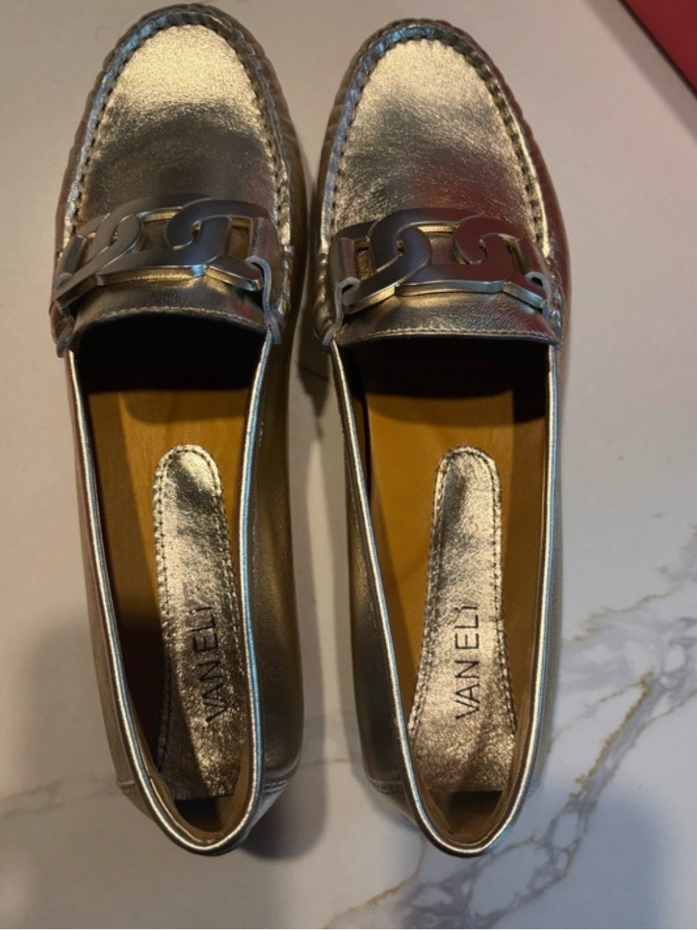 Vaneli Metallic Silver Chain-Link Loafers